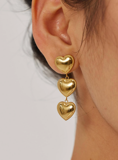 3 Heart Pendant Dangle Earrings
