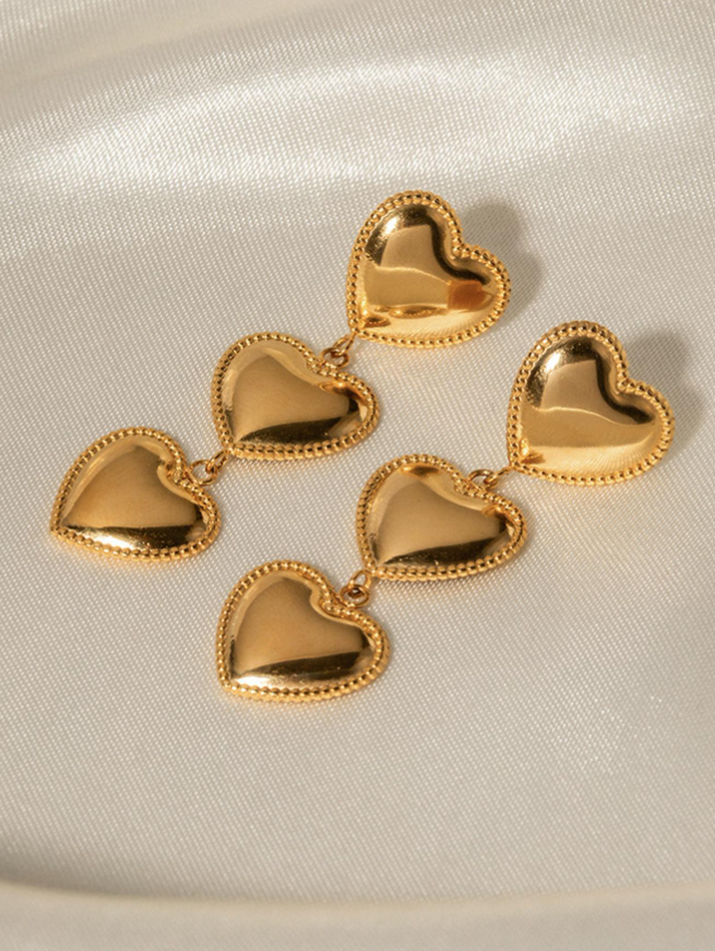 3 Heart Pendant Dangle Earrings