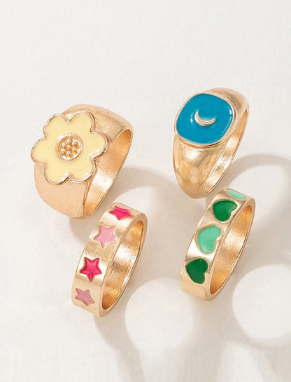 Colorful Gold plated Ring Set (Set of4)