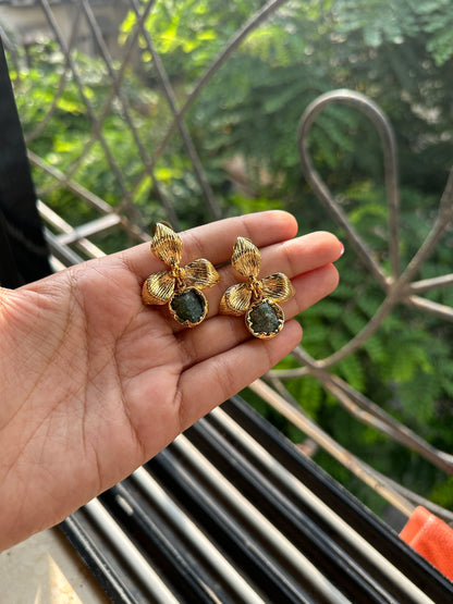 Handmade Crescent Gem Drop Earrings 18 kt gold plating
