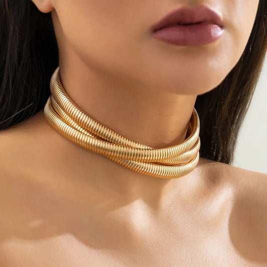 Maisha Triple Wrap Layer Choker Necklace Stainless Steel 18kt gold plating